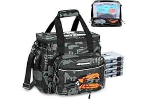 KastKing BaitSpace Fishing Tackle Bag With 4 Tackle Boxes & Removable Bait Binder, Water-Resistant Tackle Storage, Durable Fishing Gear, Adjustable Shoulder Strap
