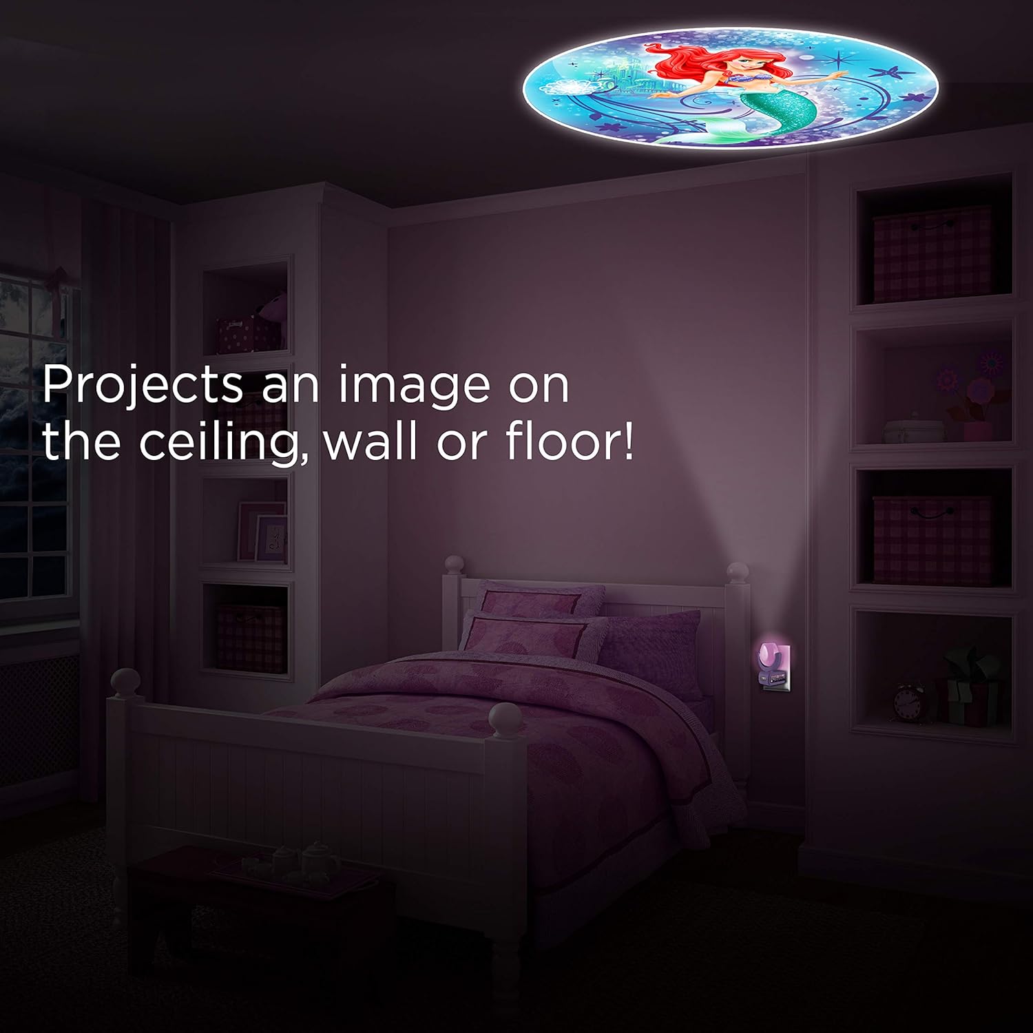 Projectables Disney Princess 6-Image LED Night Light Projector, Dusk-to-Dawn Sensor, Project Princesses Cinderella, Ariel, Aurora, Belle, & Rapunzel on Ceiling, Wall, or Floor, Pink/Purple, 11738: Home Improvement