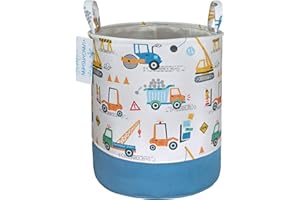 LANGYASHAN Laundry Basket Cotton Collapsible Organizer Storage Basket for Boys girls Laundry Hamper Toy Bins Gift Baskets Bedroom Clothes Children Nursery(Engineering Car)