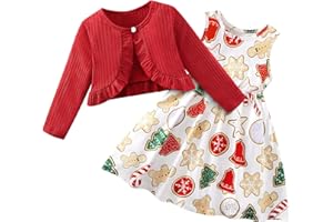Bkixhv Toddler Baby Girl Dress and Cardigan 2 Piece Girl Christmas Outfit Sleeveless Dress and Ribbed Cardigan Set