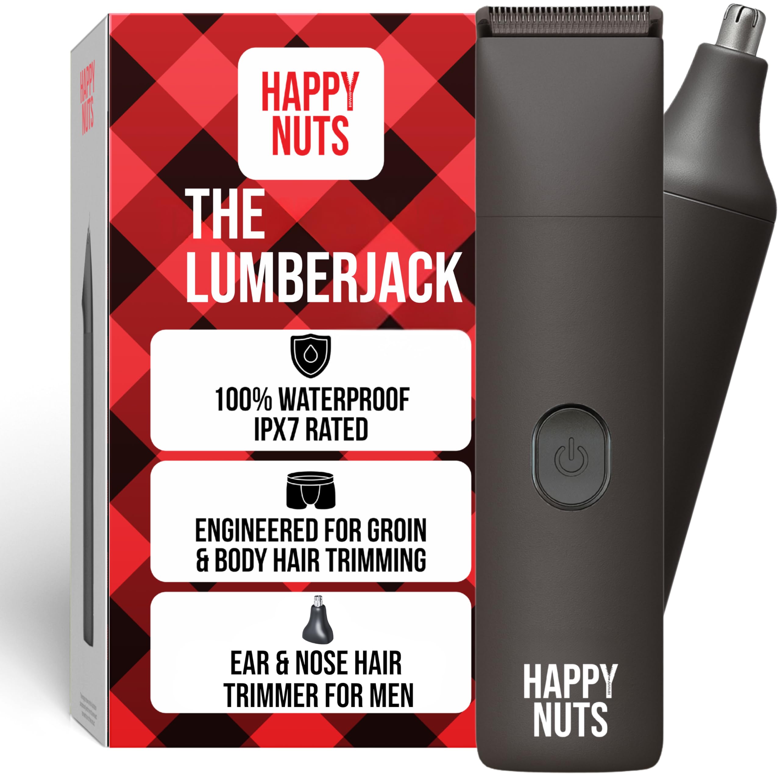 Happy Nuts The Lumberjack Electric Groin & Body Hair Trimmer for Men - Mens Body Groomer Kit for Privates - Smooth Ball & Pubic Hair Shaver (Graphite)