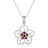 Amazon Collection Genuine or Created Gemstone Birthstone Flower Pendant Necklace with Chain in Sterling Silver, 18"