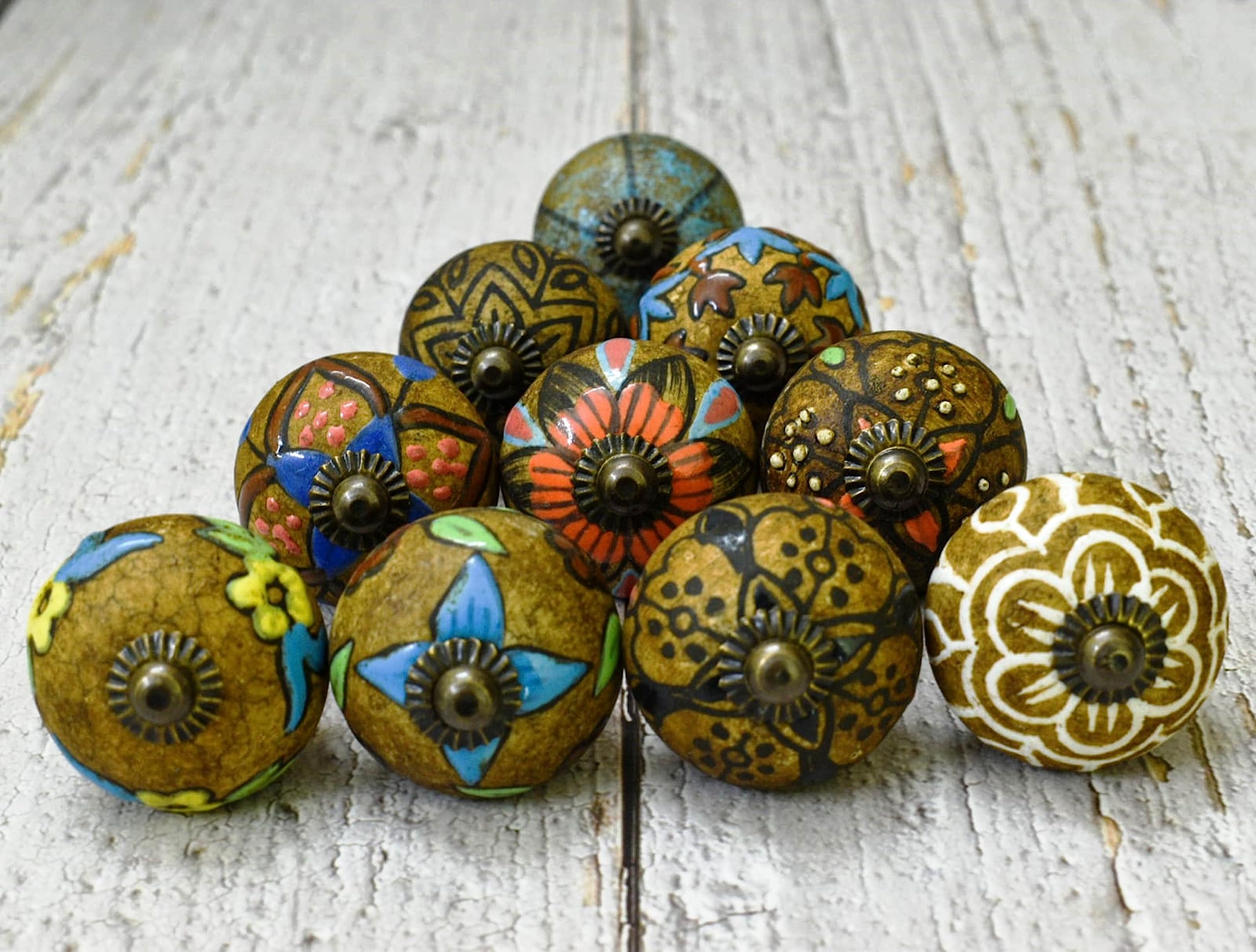 ARTISNO Ceramic Knobs Kitchen Cabinet Drawer Knobs Hardware Knobs Handmade Knobs Cabinet Knobs Ceramic Door Knobs. Set of 10 (Brown Ethnic) — image 1
