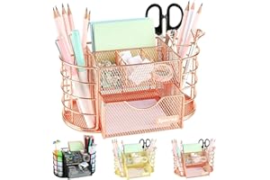 Spacrea Desk Organizers and Accessories, Office Organizer Pencil Holder for Desk, Desk Office Supplies Organizer (Rose Gold)