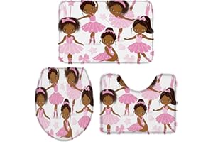 QUEENKER Girl Bathroom Rug Set 3 Piece Toilet Seat Cover Funny Ballerina Dancer Gymnastic Pattern Print Contour Rug, Pedestal Mat and Toilet Lid Cover,Non-slip Bathroom Floor Mat 18"x30"+14"x18"+15"x18"