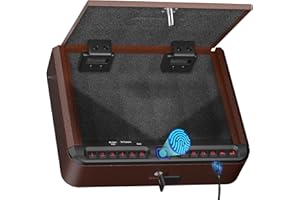 BILLCONCH Gun Safe for Handgun - Biometric Gun Safe 4 Ways Quick Access with Fingerprint/Full-digital Keypad/Key/APP Lock Handgun Pistol Safe for Nightstand Bedside Home - Antique Bronze
