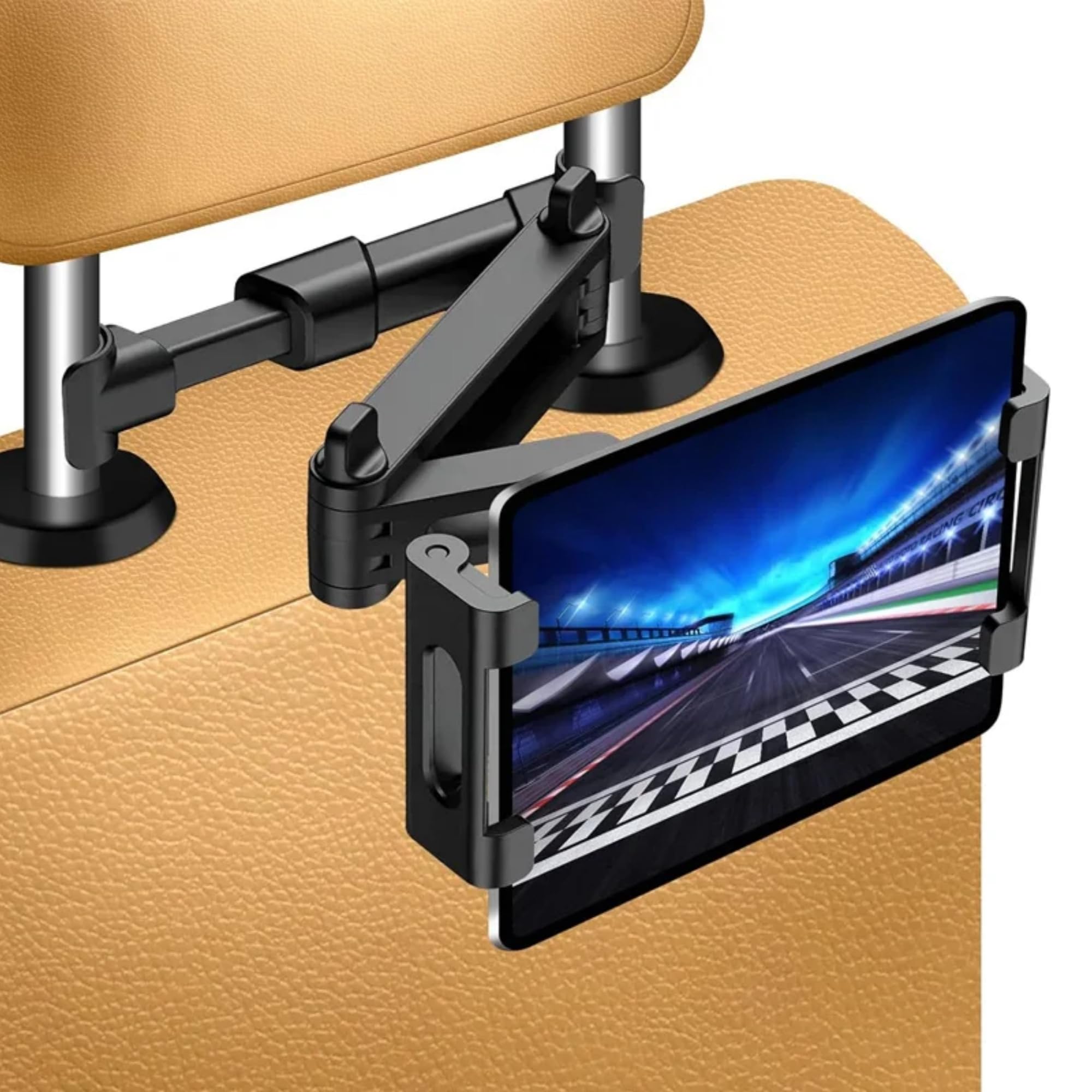 Support Tablet for Car, Car Headrest Tablet Holder Adjustable, 360° Rotating Backseat Mount for Kids, Tablet or Mobile Phone Holder Extendable from 5.5 to 10 Inches with Non-Slip Silicone Pads