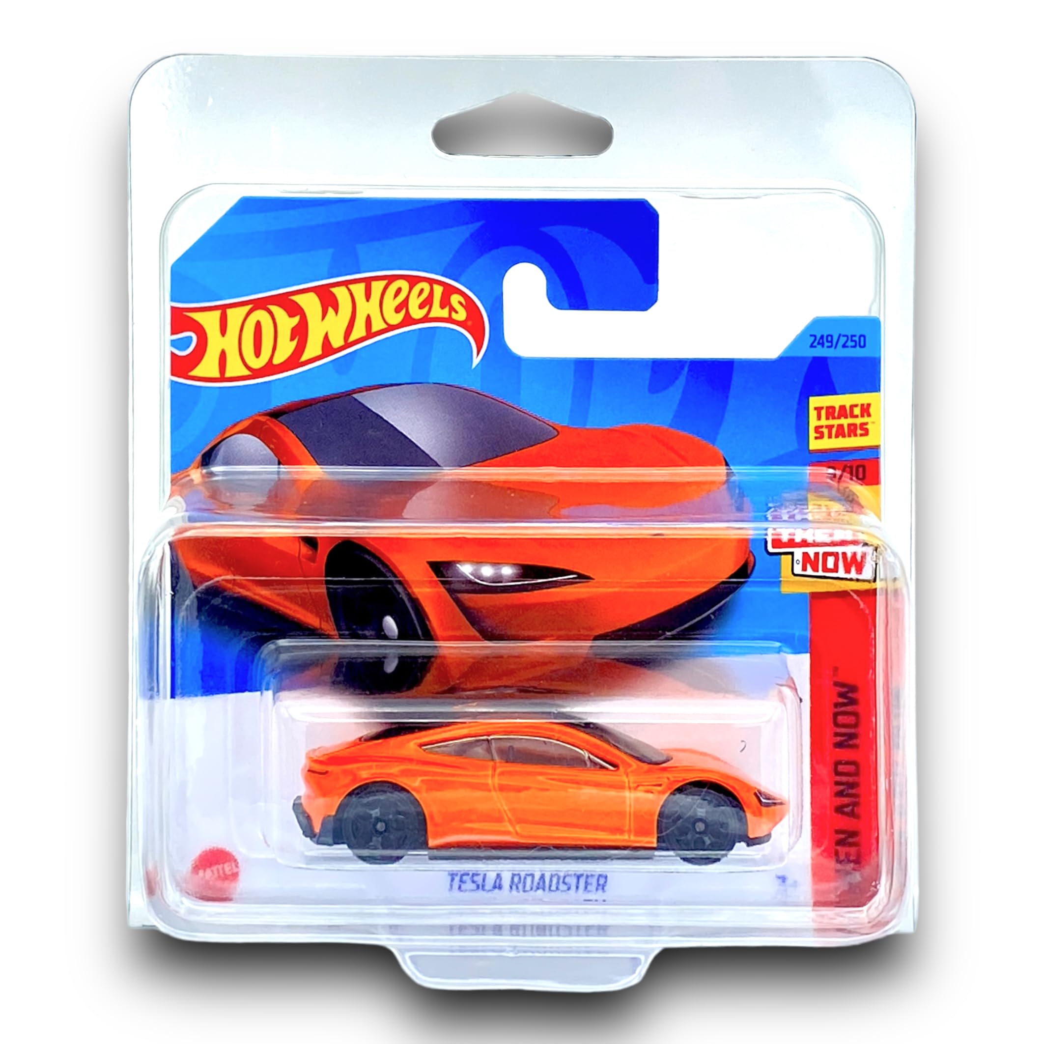 Hot Wheels Tesla Roadster (Orange) 9/10 Then and Now - 2023-249/250 (Short Card) - COMES IN A KLAS CAR KEEPER PROTECTIVE COLLECTORS CASE - HKJ47