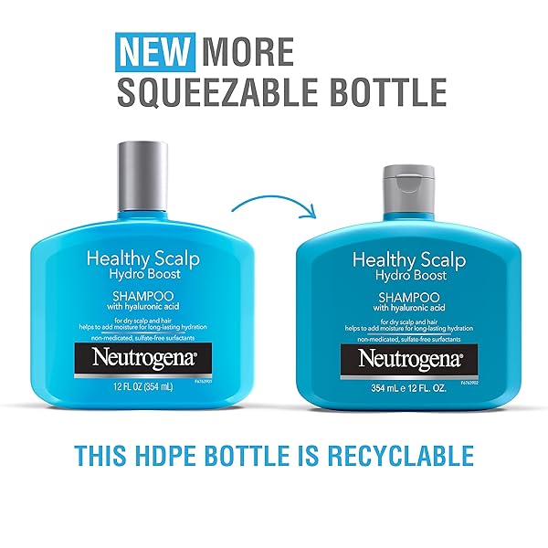NEUTROGENA MOISTURIZING HEALTHY SCALP HYDRO BOOST SHAMPOO FOR DRY HAIR AND SCALP, WITH HYDRATING HYALURONIC ACID, PH-BALANCED, PARABEN & PHTHALATE-FREE, COLOR-SAFE, 12 FL OZ