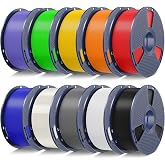 SUNLU PLA 3D Printer Filament, Multicolor, 10-Pack, 10KG Total | Black+White+Grey+Red+Klein Blue+Green+Vivid Yellow+Sunny Orange+Lavender Purple+Clear PLA, Individual 1KG Spools