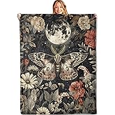 MIEPOS Moth Throw Blanket - 50x60in,Ultra Soft, Cozy Lightweight Flannel,Moon Night Mystical Botanical Blankets - Gifts for Women,for Couch Office Travel,Home Living Room Decor