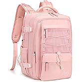 Travel Backpack for Women Men 15.6 Inch Laptop Backpacks with USB Port Carry on Bag Airline Approved Large College School Bookbags Waterproof Work Business Sport Rucksack Casual Daypack (Pink)