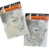 Halloween Pearls Face Gems Day Of The Death Skull Face Jewels Sticker | Stick on Face Decals, Rhinestone Face Jewels, Halloween Festival Rave Party Cosplay Makeup, 2-Pack