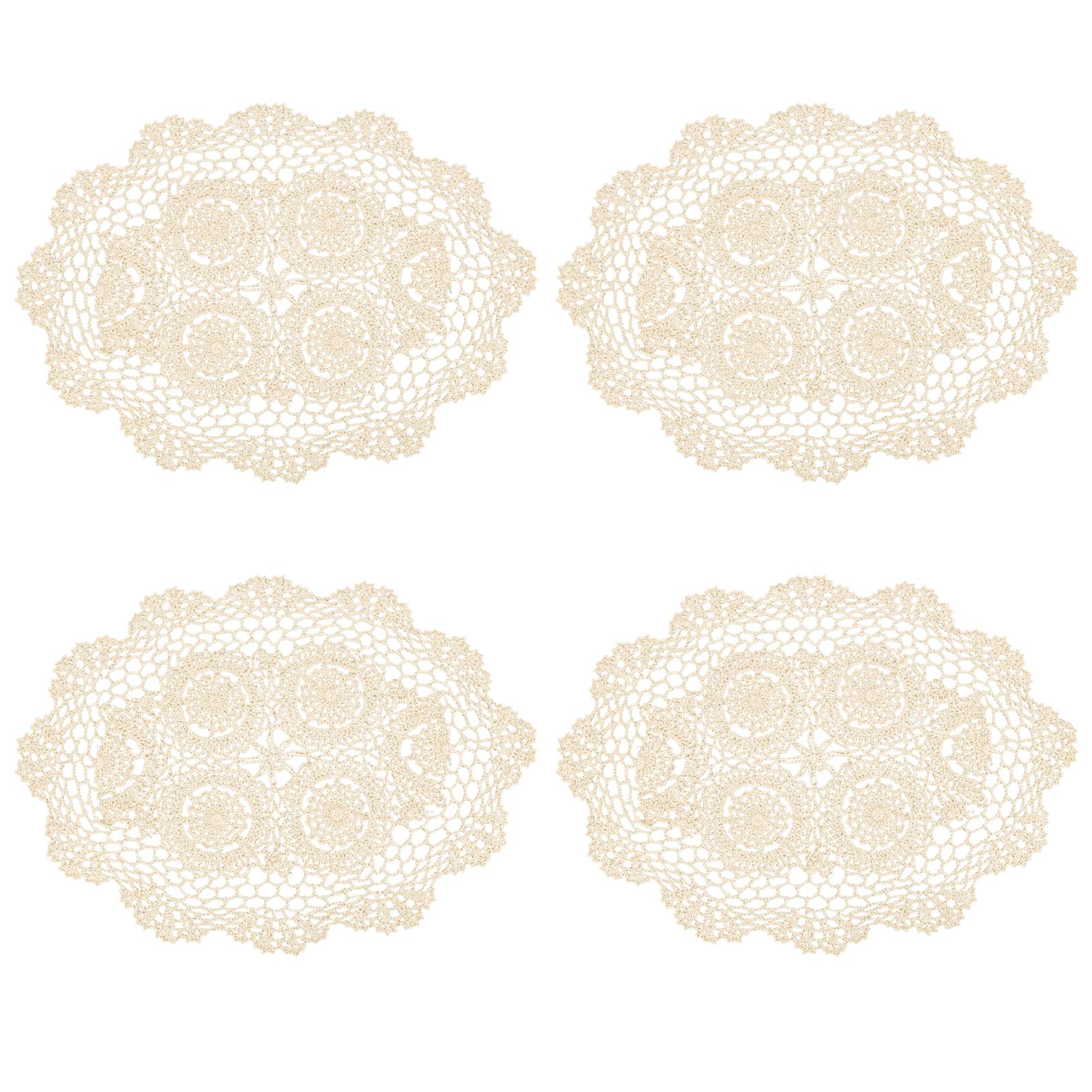 kilofly Crochet Cotton Lace Placemats Doilies 4pc, Oval, Beige, 12 x 17 inch — image 1
