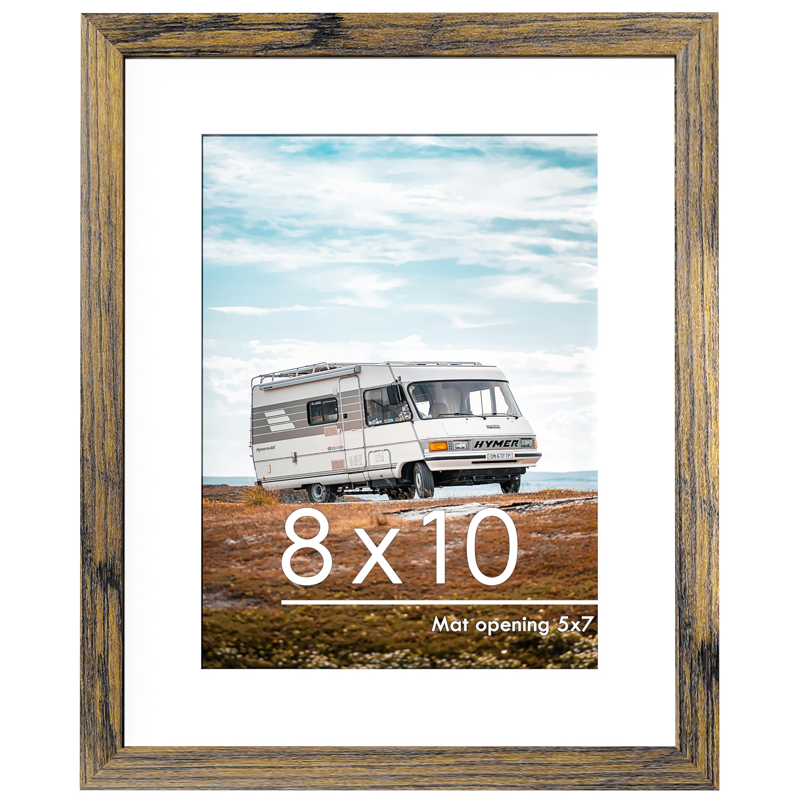 Photo 1 of PEALSN 8x10 Picture Frame, Display Pictures 5 x 7 with Mat or 8 x 10 Without Mat for Wall Mounting Display, Photo Frames, Brown.