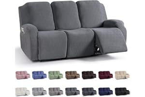 KinCam Recliner Covers, Stretch Reclining Chair Covers, Recliner Sofa Slipcovers Stripe Jacquard Recliner Couch Covers Furniture Protector Covers for Pet Kid (3 Seater, Dark Gray)