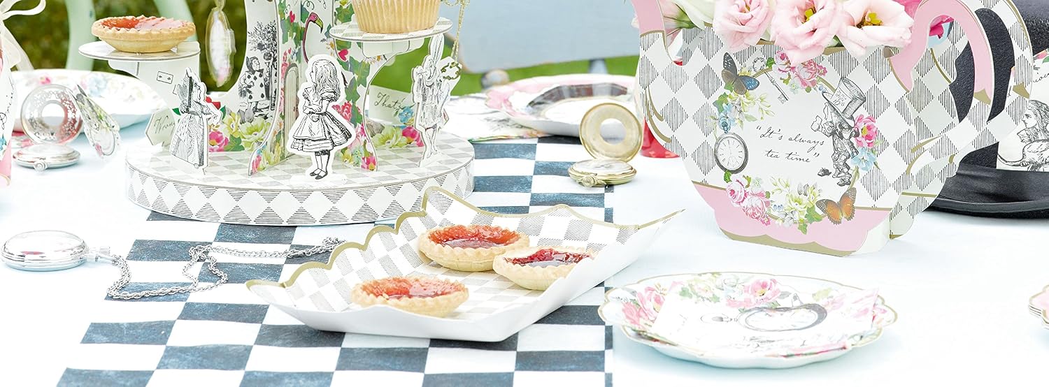 Talking Tables 4 x Paper Platters Size 29cm x 16.5cm Alice in Wonderland Mad Hatter Party Supplies Fabric Multicolour Perfect for Themed Afternoon Tea Baby Shower - Image 4