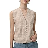 AceNest Trendy Sweater Vest Waffle Knit Top Vest V Neck Cardigan Sweater Casual Sleeveless Tops Cute Ruffle Vest