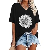Oversized Tshirts for Women V Neck Short Sleeve Summer Casual Basic Loose Tops