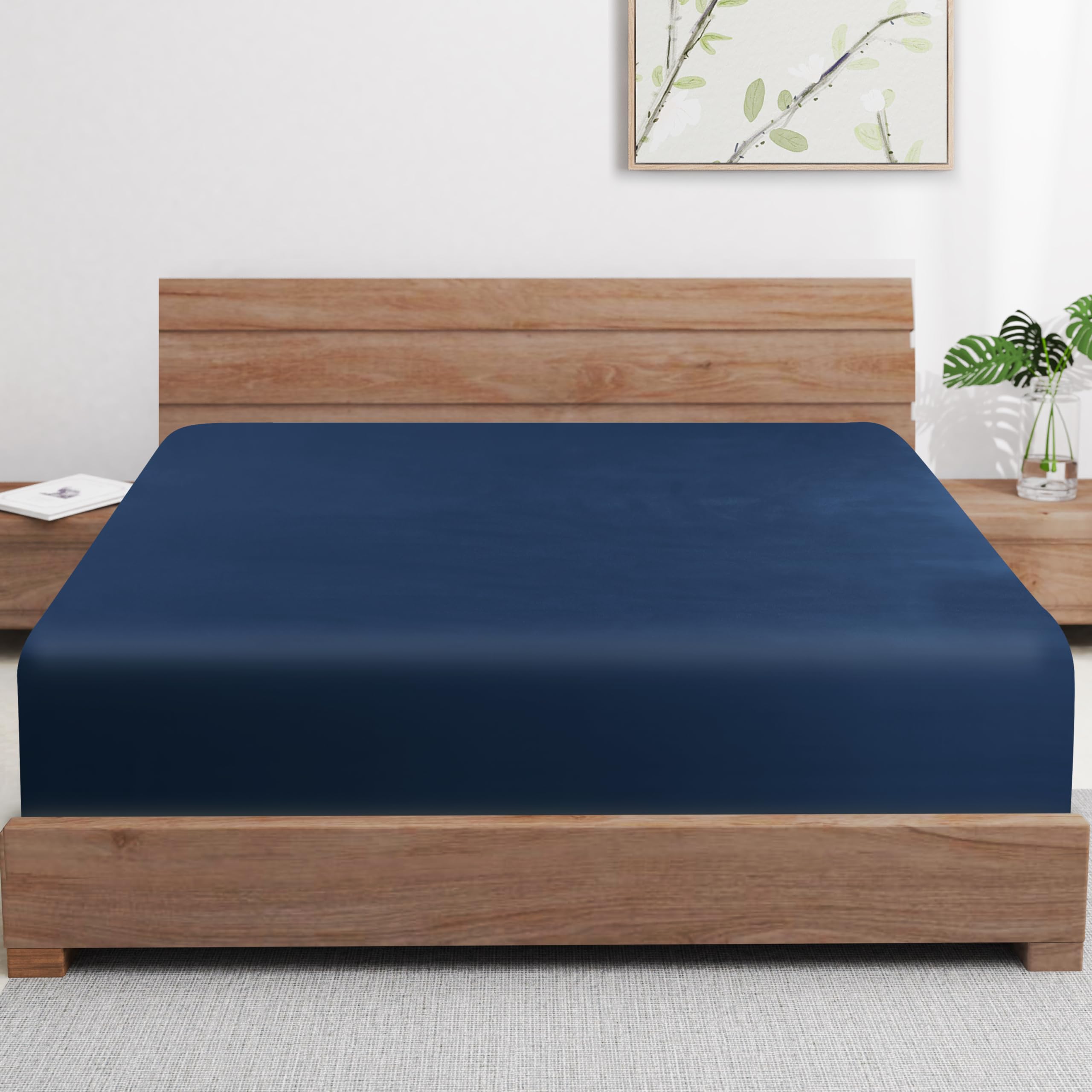 Photo 1 of Bamboo Viscose Cooling Fitted Sheet King Size Only, 400 Thread Count, 16" Deep Pocket Cooling Bottom Sheets for Hot Sleeper, Silky Soft Breathable (King, Navy Blue