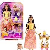 Mattel Disney Princess Belle Tea Time Fashion Doll & Playset with Tea Cart, 3 Character Friends and Food Accessories