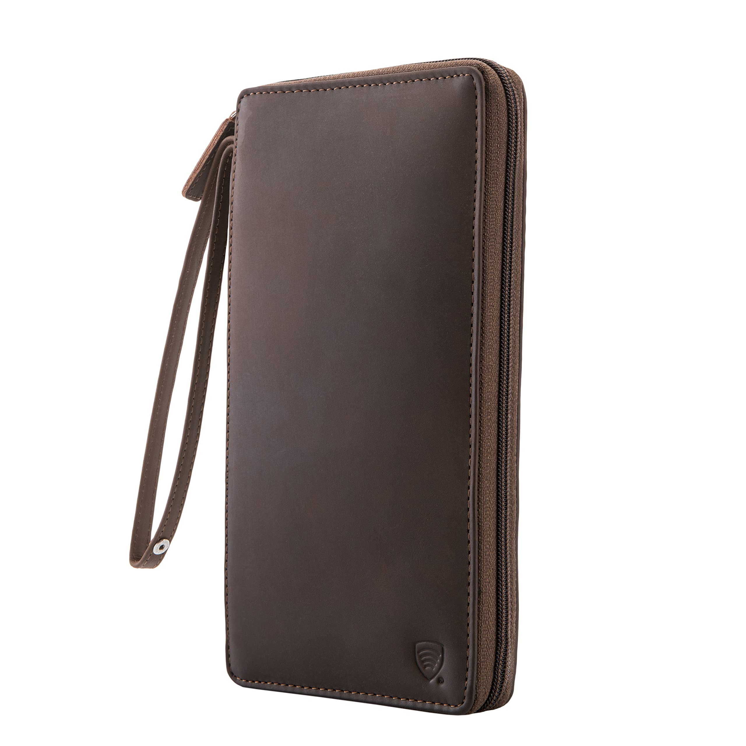 KORUMA RFID Blocking Genuine Leather Travel Organiser Passport Wallet Holder - Brown Genuine Hunter Leather Travel Wallet - Zip Around - Family Passport Holder - Travel Document Holder (SM-947HBR)