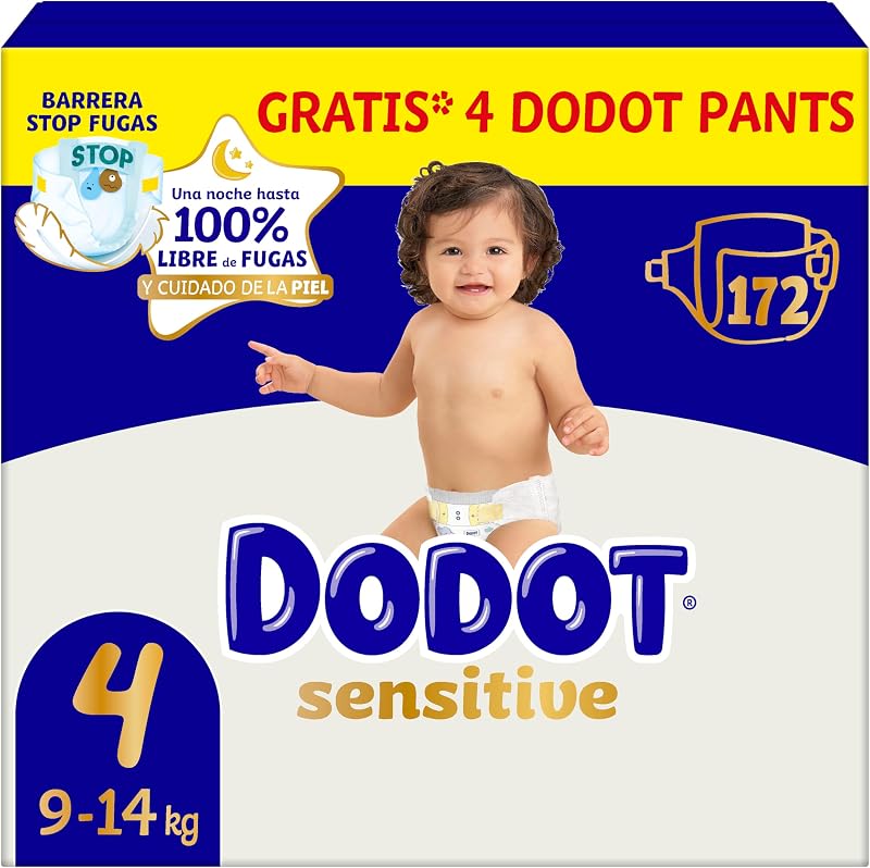 Fraldas para bebês dodot sensitive tamanho 4, 172 fraldas, 9 kg - 14 kg, proteção ideal para a pele da dodot