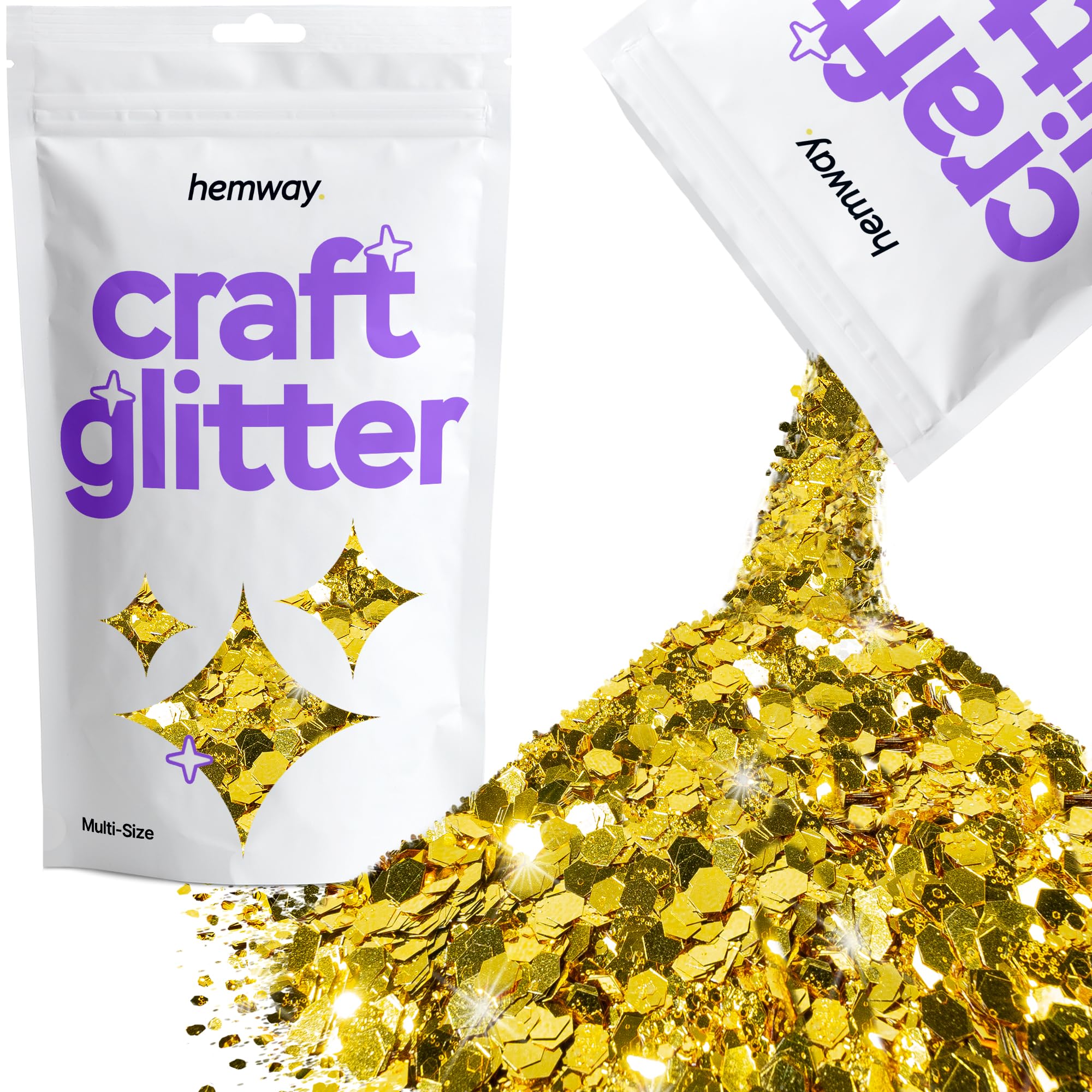 Hemway Craft Glitter Gold 100g Multi Size Glitter for Crafts, Resin, Cosmetic, Nail, Face, Body, Festival, Tumblers, Art, Candle, Crafting
