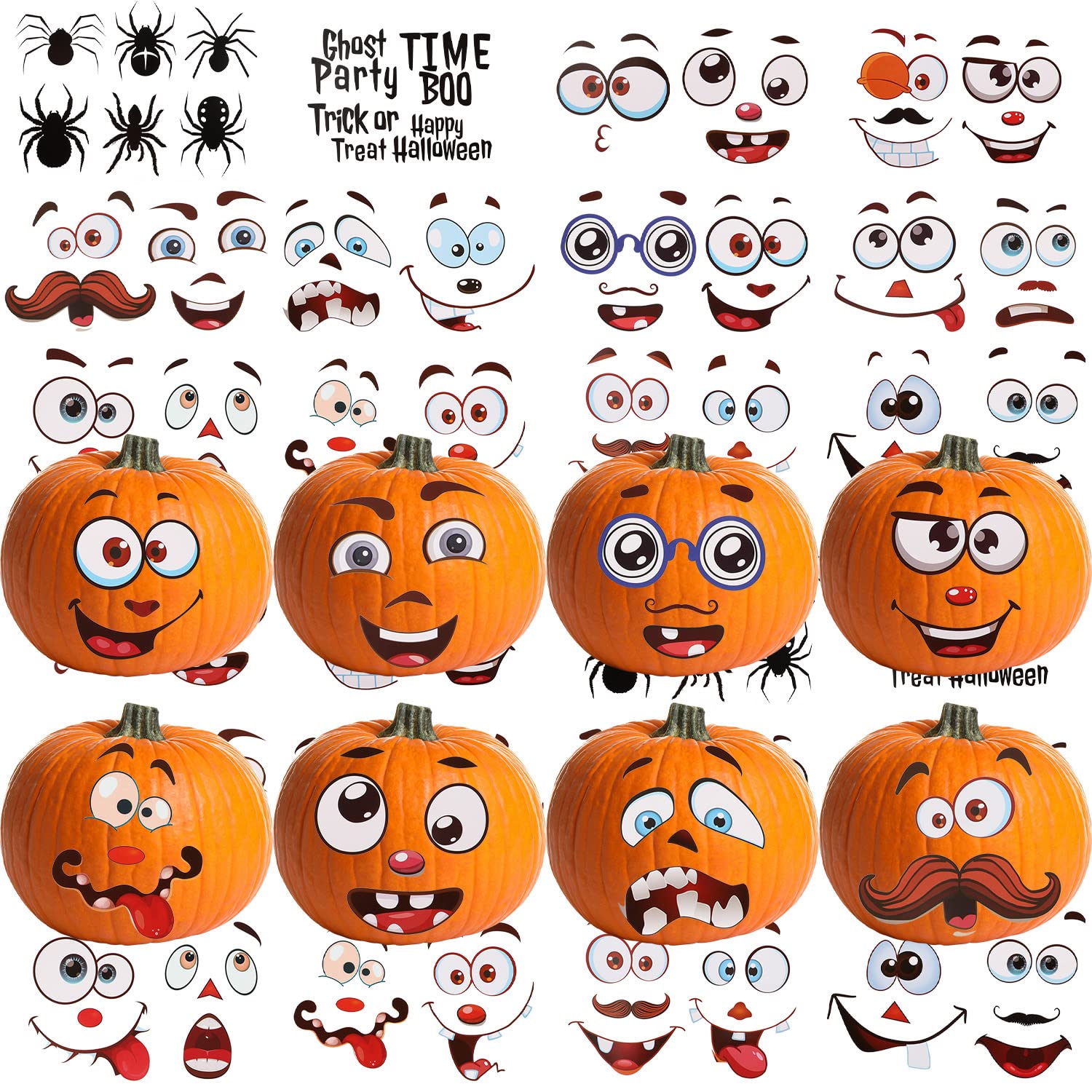 Outus 60 Pcs Pumpkin Decorating Stickers, Halloween Pumpkin Decorating Kit, Pumpkin Face Decals for Toddlers Kids Small Mini Pumpkins, Halloween Game Activities, Halloween Party Favors