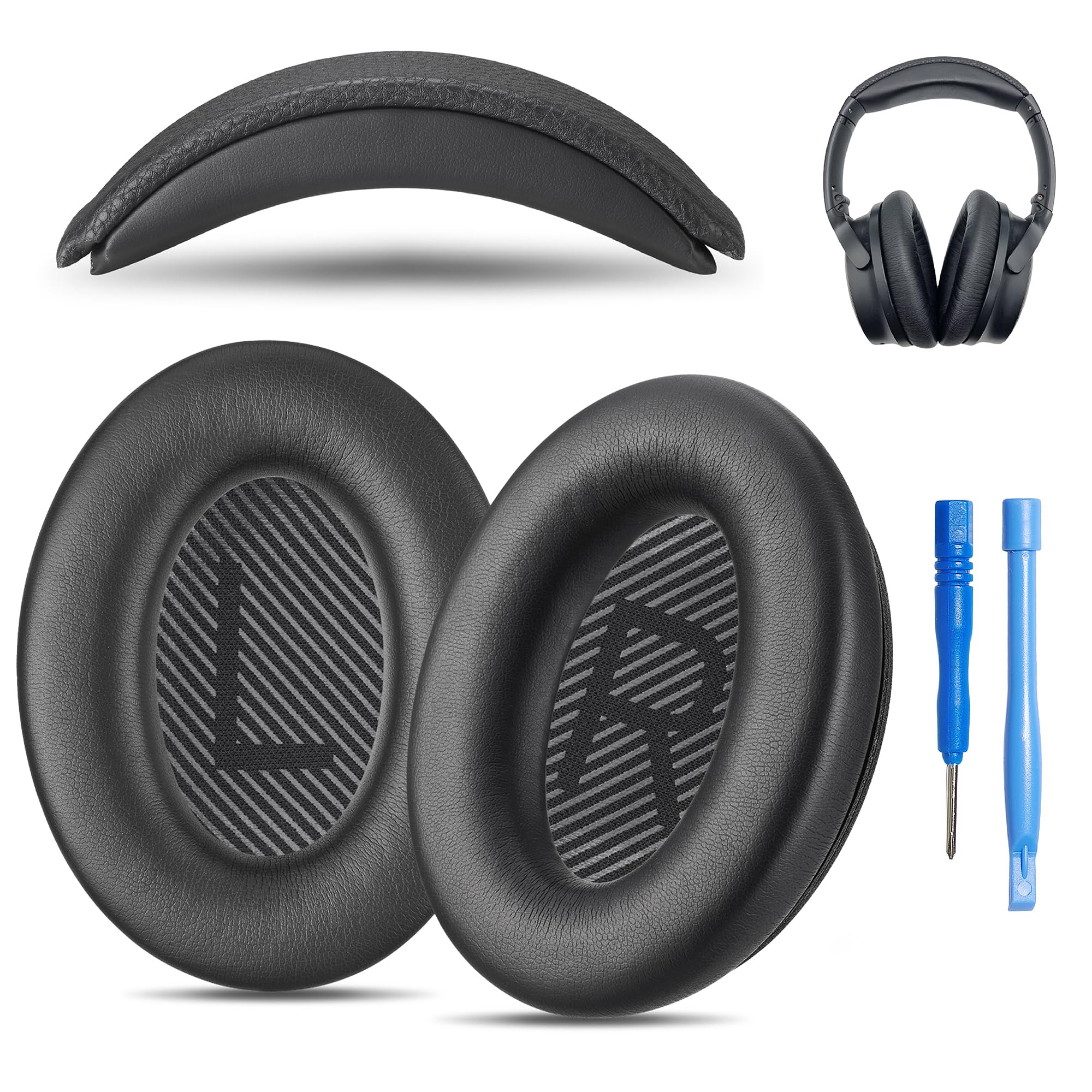 AHG Replacement QC35 / QC35 ii earpads and QC35 / QC35 ii Headband pad Cushion cover. Compatible with Bose QuietComfort 35 / QuietComfort 35 ii Headphones (Black). Premium Protein Leather | Durable