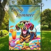 BlissYard Enjoy Summer Garden Flag Dachshund Dog Flag 12x18 Inch Double Sided Small Seasonal Decoration Beach Tropical Farmhouse Holiday Yard Outdoor Decor Summer