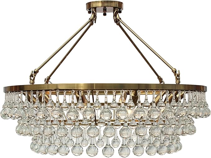 Flush Mount Glass Drop Crystal Chandelier Brass N/a Glam