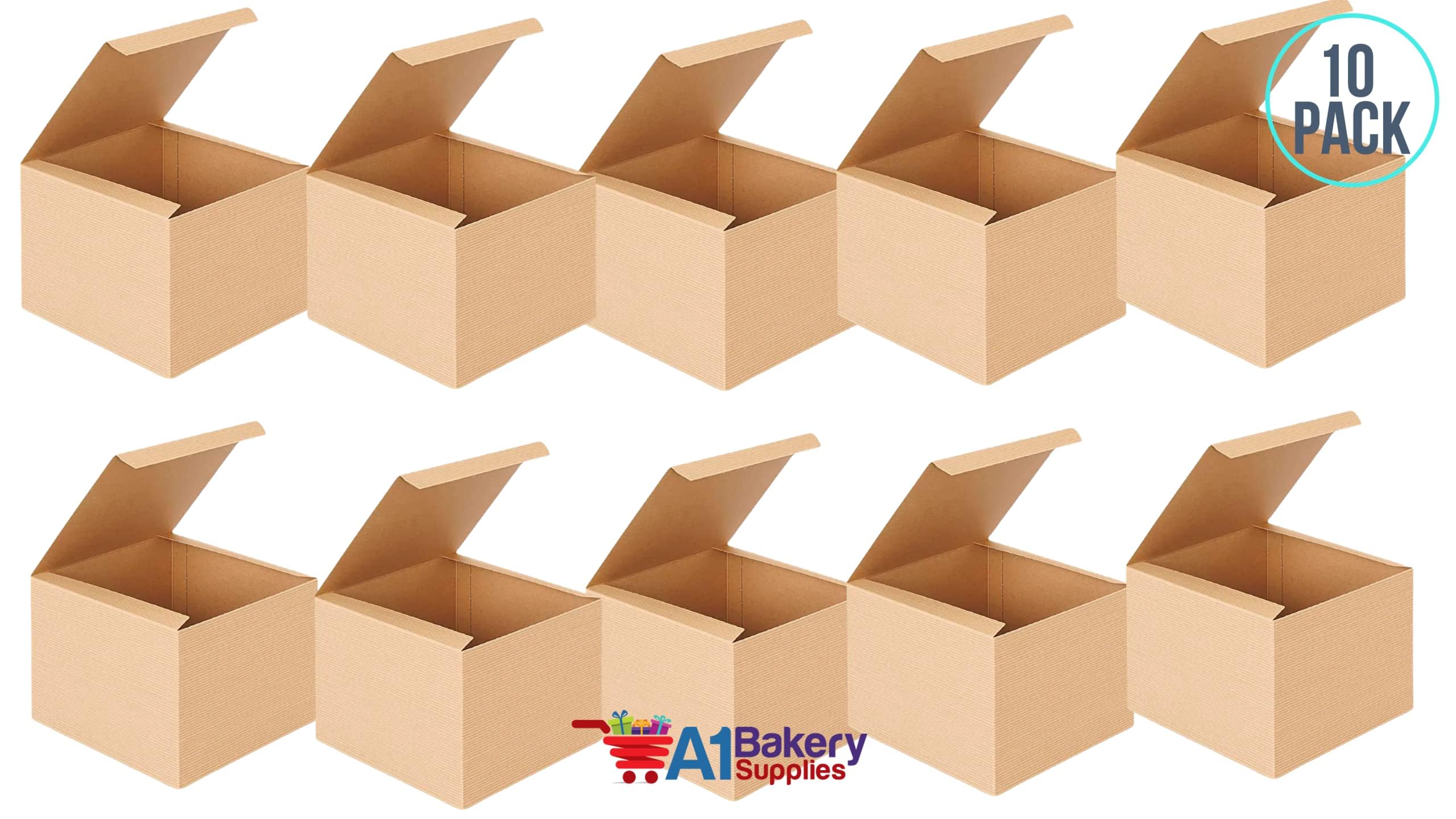 A1 Bakery Supplies Preimer High Kraft Pinstripe Brown Treat Gift Boxes (3 In X 3 In X 4 In) 10 Pack