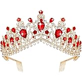 TOBATOBA Red Crown Queen Crowns for Women Crystal Wedding Tiara for Women Queen of Hearts Crown Princess Tiara for Bride Quinceanera Headpieces for Birthday Prom Pageant Halloween Costume Cosplay
