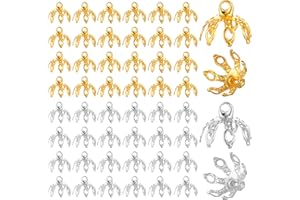 EUPHHONYCS 50 Pcs Bead Caps for Jewelry Making Flower Bead End Caps Toppers End Cap Bails for Necklace 7 Prong Bell Bead Cap Bail End with Loops for Bracelet DIY Crafts Earring Necklaces Ornament Pendant Jewelry