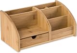 Osco Bamboo Desk Organiser 6 Compartments 1 Drawer - Natural Wood