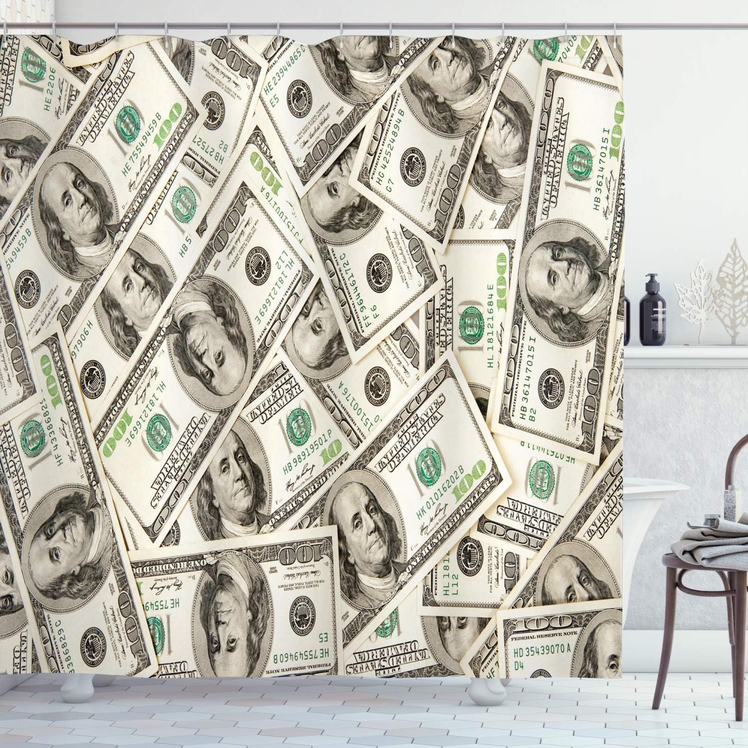 Amazon Com Ambesonne Money Shower Curtain Heap Of Dollars Pattern Currency Pile With Ben Franklin Portrait Wealth Theme Cloth Fabric Bathroom Decor Set With Hooks 70 Long Pale Green Grey Home Kitchen