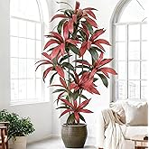 Fsslower Artificial Red Dracaena Tree 7FT with 135 Leaves & 8 Heads Lifelike Tall Fake Faux Tropical Silk Bicolor 84 Inch Plant Black Pot for Indoor Home Office Store Corner Decor Housewarming Gifts