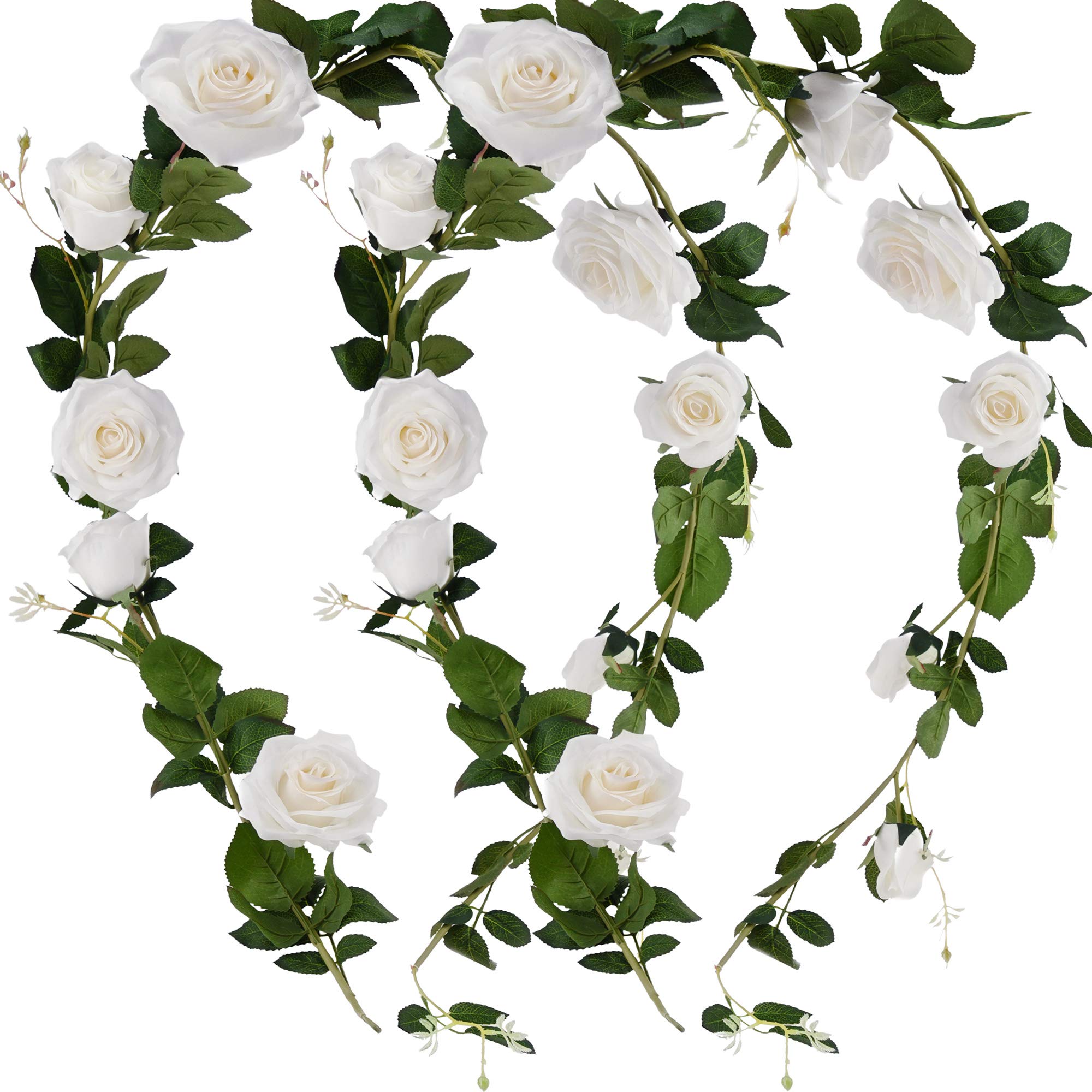 FiveSeasonStuff 2 Pcs Bendable Flower Garland Artificial Silk Rose Vine Leaves (3.5 metres) Hanging Face Flowers for Wall Decoration, Wedding, Bridal, Wreaths (White)