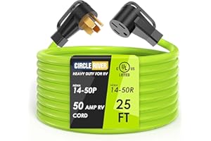 CircleRiver 50 Amp RV/EV Extension Cord UL Listed, NEMA 14-50P/R Heavy Duty 6/3+8/1 Gauge STW Wire with Grip Handle Green Compatible with Tesla Model 3/S/X/Y EV Charging and RV Trailer (25FT)