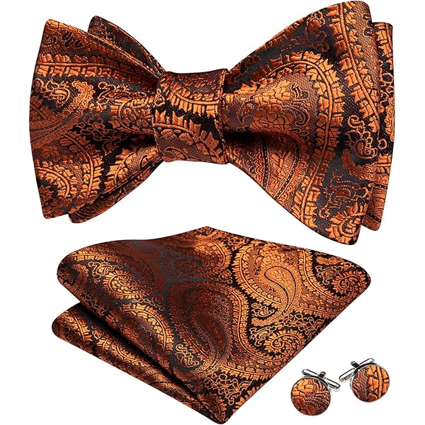 Alizeal Mens Classic Paisley Jacquard Bow Tie, Hanky And Cufflinks