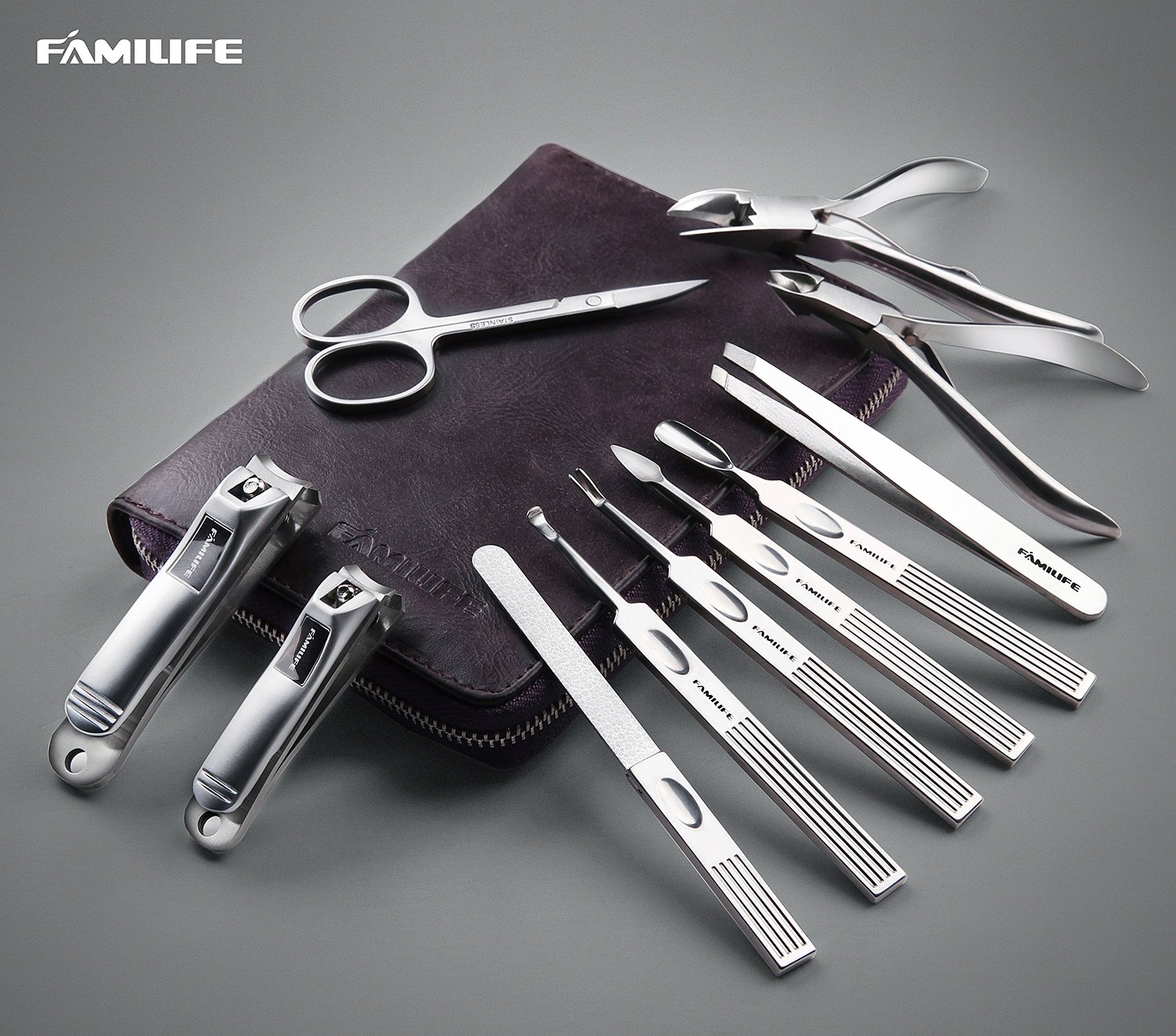 FAMILIFE L01 11 in 1 Stainless Steel Manicure Set with Box : Beauty