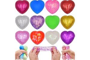 Howzcci 12 Pack Valentines Hearts Stress Balls Squishy Toys Squeeze Toys for Kids Girls Boys School Classroom Valentines Day Card Prizes Party Favors Birthday Gifts