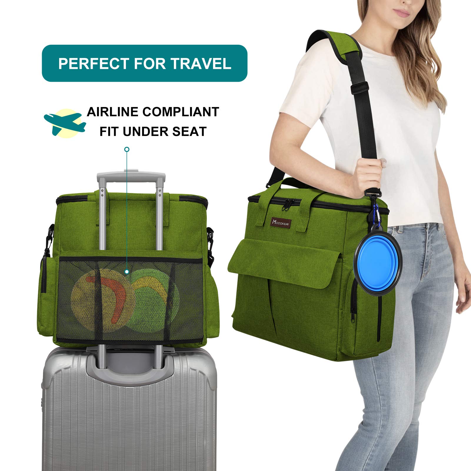Von Fluggesellschaften zugelassene Haustier-Reisetasche, Wochenend-Hundereiseset für Hund und Katze, von Fluggesellschaften zugelassener Trage-Organizer mit Multifunktionstaschen, Grün 5
