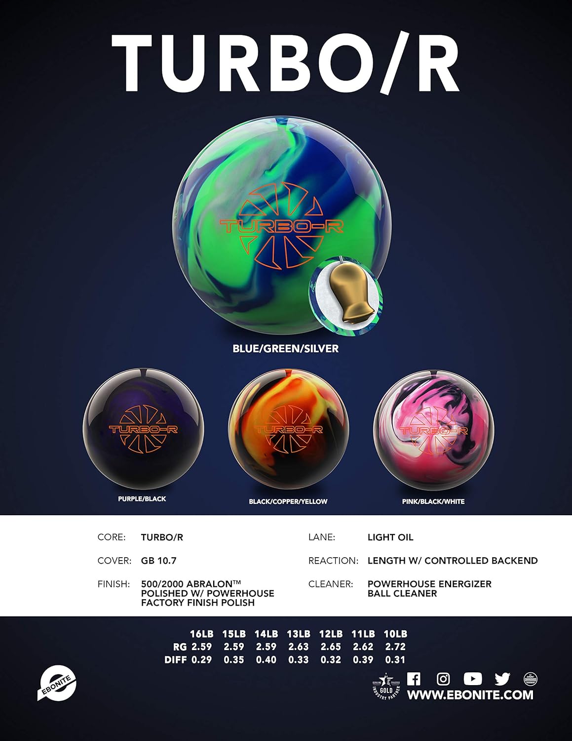 Ebonite Turbo/R Purple/Black Bowling Ball Sports & Fitness Leisure