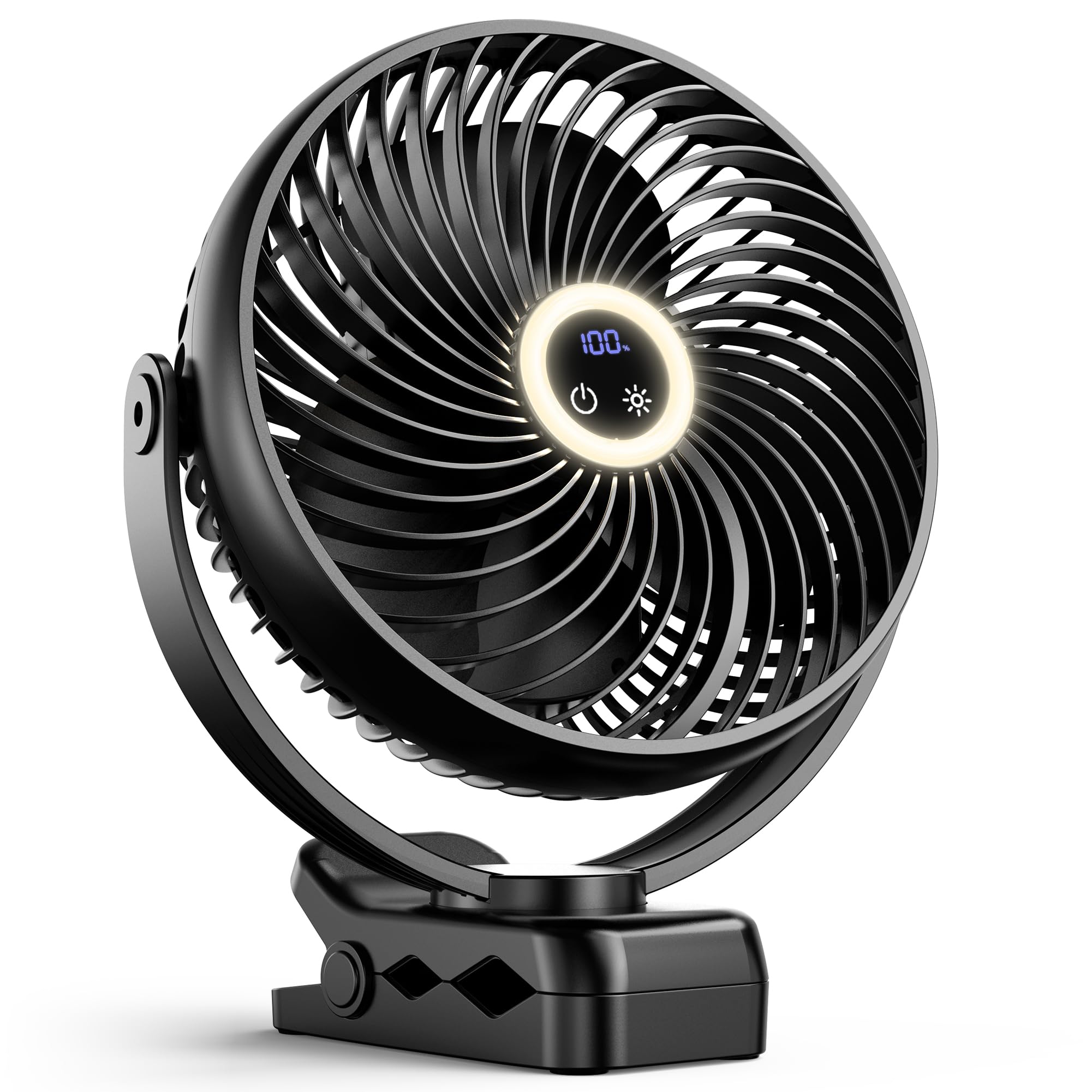 Photo 1 of xasla 10000mAh Portable Clip On Fan With Light, 8 Inch Rechargeable Battery Operated Fan, 24H Long-last, Quiet Personal Camping Fan Digital Display, 3 Speed, 360° Rotate, for Gym Outdoor Travel