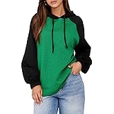 BLENCOT Women's Casual Oversized Hoodies Color Block Long Sleeve Sweatshirt Drawstring Hooded Pullover Top