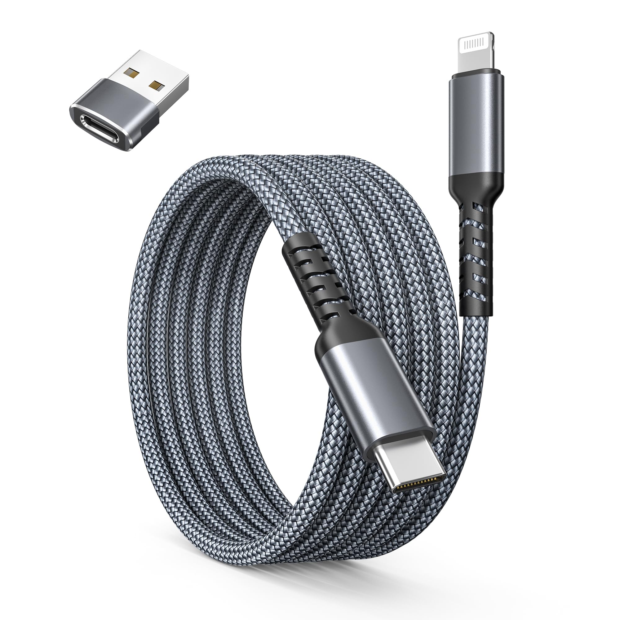 Photo 1 of Basesailor iPhone 14 13 Pro Max Charger Cable 10FT,USB C to Lightning Cable with USB A Adapter,Fast Car Charging Power Cord for Apple 12 11 Plus XS XR 8 7 6 Plus 5 SE,iPad 9 9th 8 8th Generation