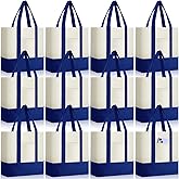Sanwuta 12 Pcs Canvas Tote Bags Bulk with Outer Pocket Small Sublimation Blank Canvas Tote Reusable Grocery Bag for Women, DIY Craft (Royal Blue)