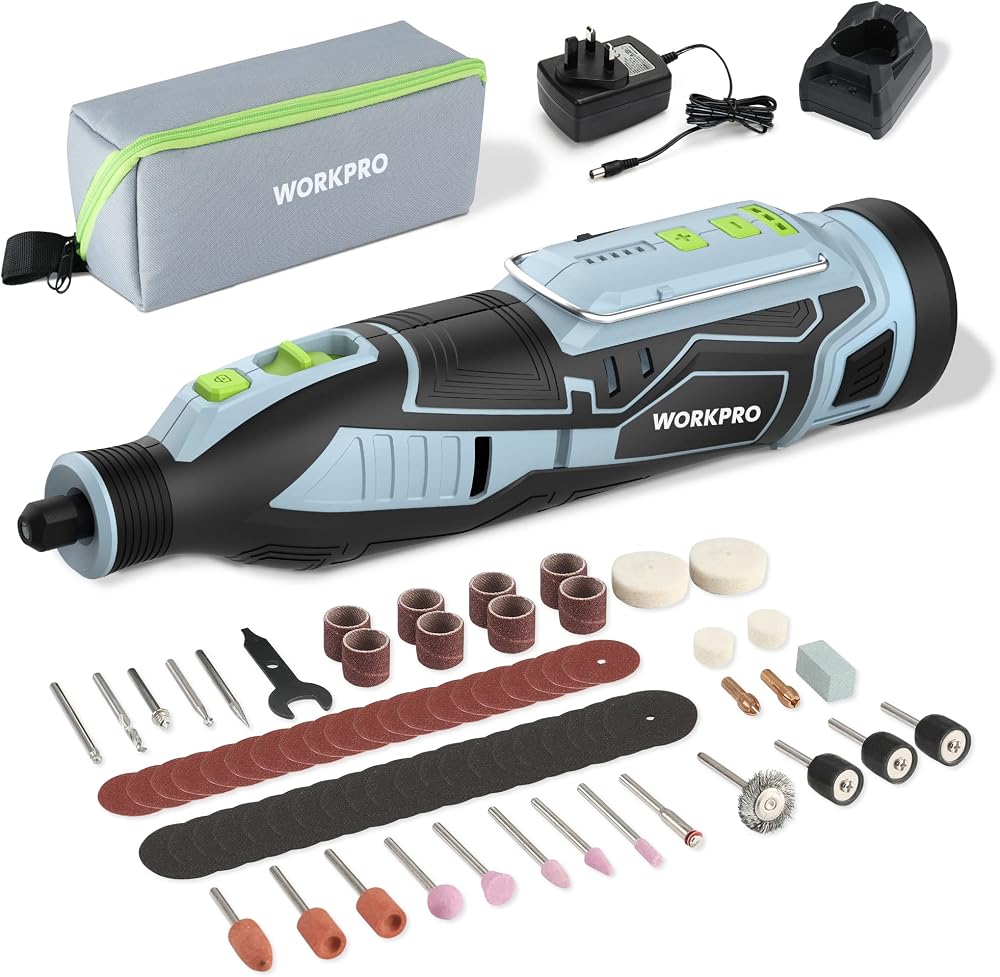 WORKPRO 12V Cordless Rotary Tool Kit 114 Accessories 5 Gears 7500-32000 RPM